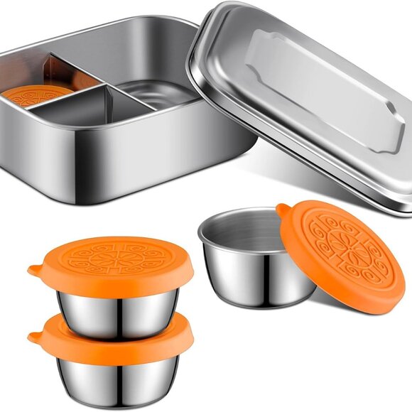 Stainless Steel Bento Box Set, Lunch Containers 3 Sections PortionControl4BoxSet - Picture 6 of 12